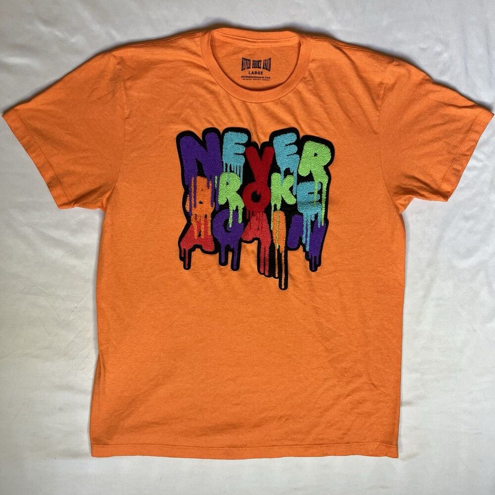 Never Broke Again Dripping Paint Logo Men’s T-Shirt Size L Front Graphic #0007